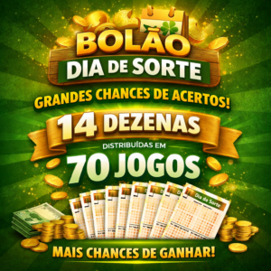 BOLÃO DIA DE SORTE APENAS R$15,00 CADA COTA.